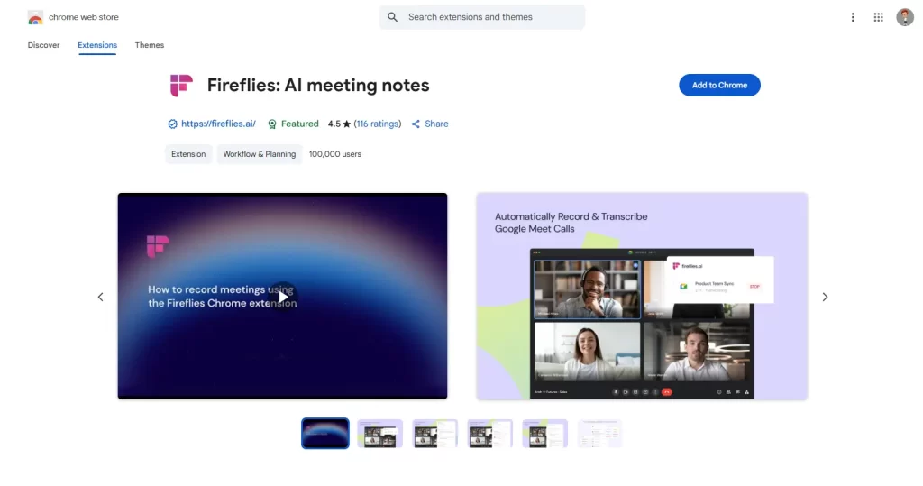 Fireflies AI Chrome extension for meeting notes and transcripts 2025